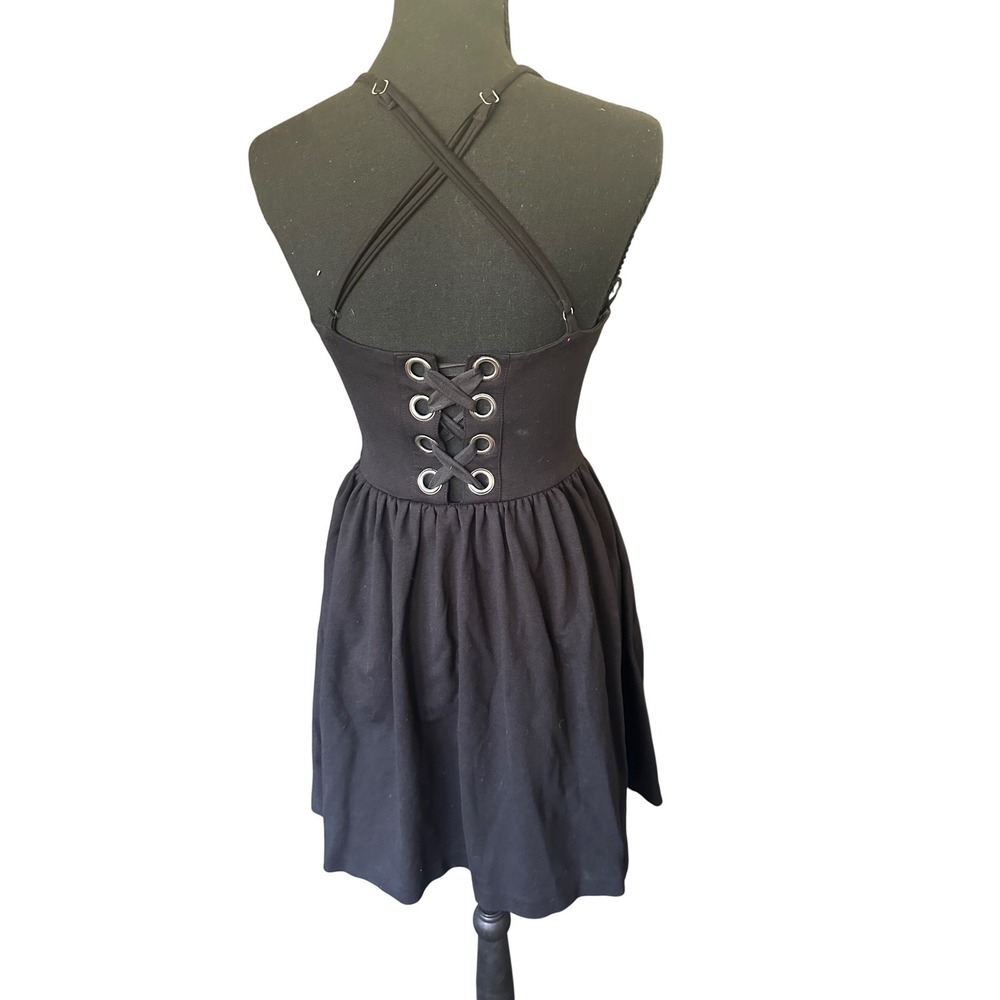 Guess Los Angeles Black Lace Up Corset Back Fit and Flare Mini Dress Size 2